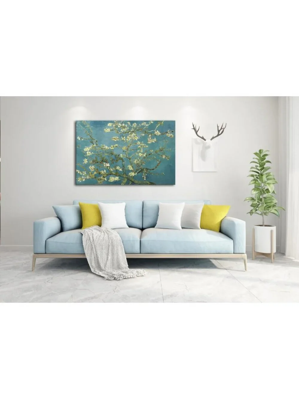 Large Floral Canvas Wall Art - Almond Blossom Modern Print for Home Decor 24x36